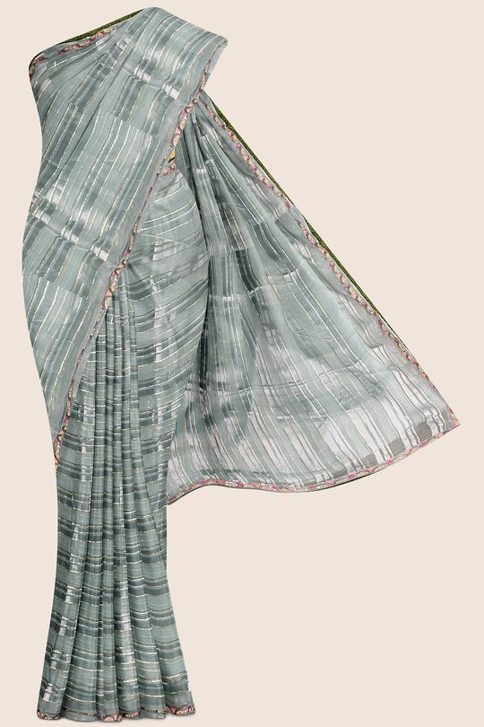 Brasso And Satin Mix Doria Lines Ready To wear Blouse Sky Blue saree