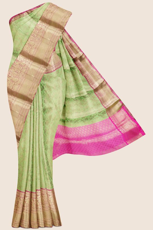 Fancy Silk All Over Zari Green And Pink Saree