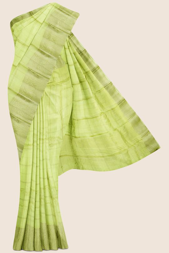 Ruhi Gadi Georgette Checks Light Parrot Green Saree