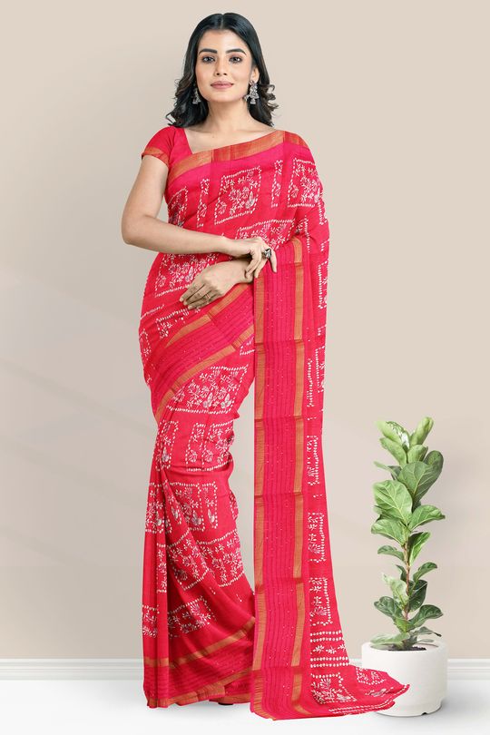 Soft Silk Sequence Border Red And Pink Mix Saree