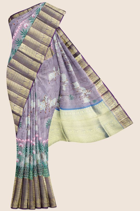 Silk Kota Pichwai Designs Lavender And Blue Saree