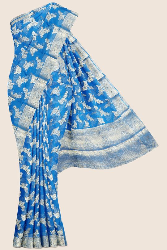 Copper Sulphate Blue Colour With Silver Squre Buttas Art Jute Saree | Jolly  Silks - The Destination Of Silks | Online shopping site - Jolly Silks