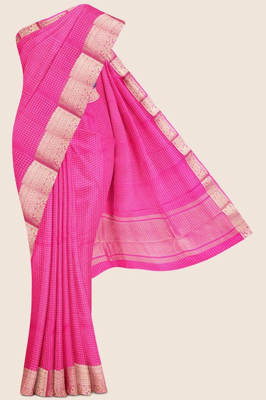 Georgette Checks Pink And Navy Blue saree