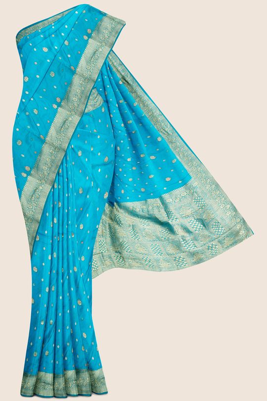 Banarasee Art Silk Saree With Copper Zari & Contrast Border Design-Roy