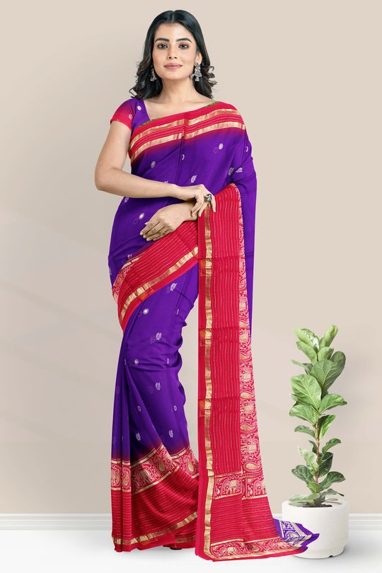 Violet color paithani silk saree with zari weaving work