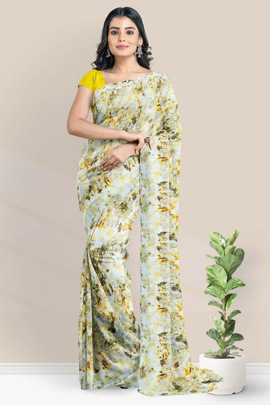 Off white silk saree with blouse 5105