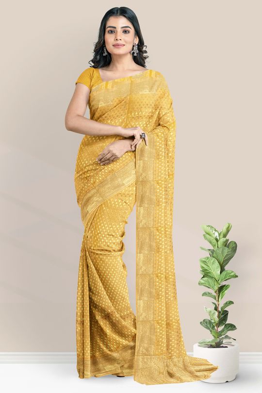 Buy Radiance Star Women's Georgette Saree For Girls, Embroidery Yellow Saree  at Amazon.in