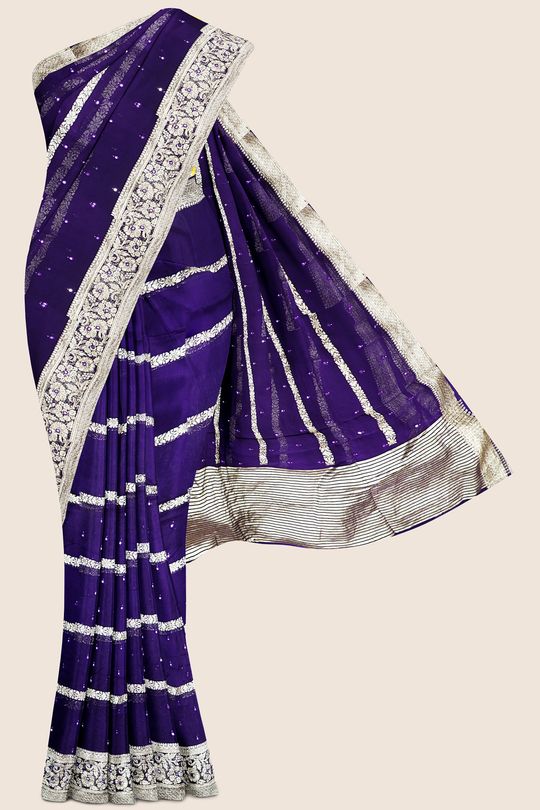 Handloom Pure Kanchi Silk Sarees - Yellow with Purple – Looms Legacy