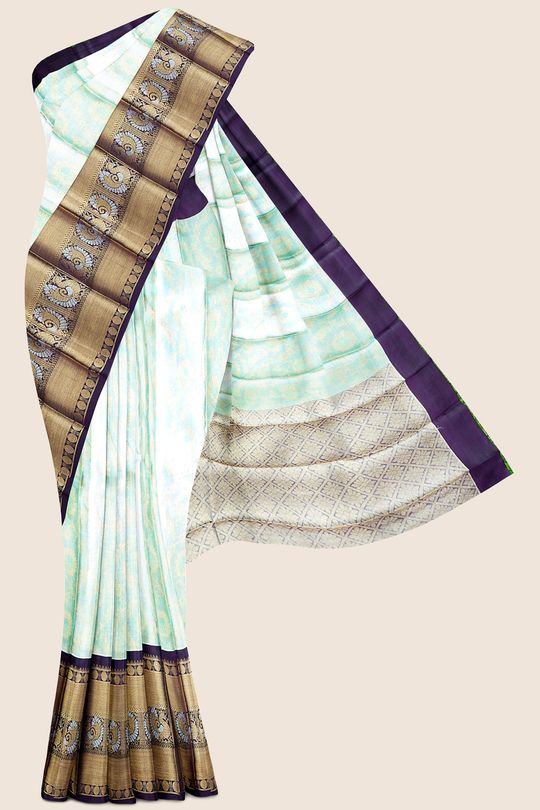 CSM- 12916 | Peach & Blue Kuppadam Tissue Saree | The Chennai Shopping Mall