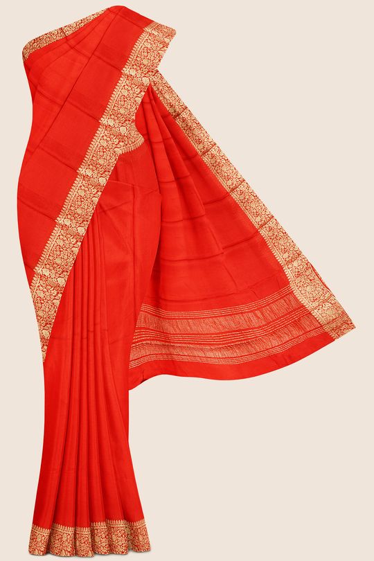 Buy Exclusive Solid Chiffon Saree - Red (KDB-2236731)