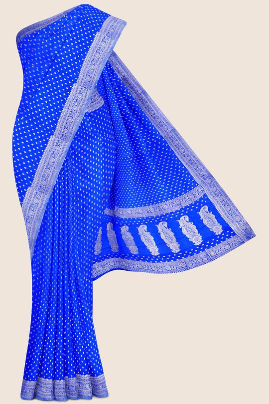 Georgette Polka Dots Bright Royal Blue Saree