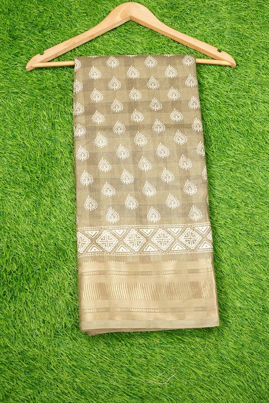 Fancy Chanderi Printed Dark Chikoo Saree