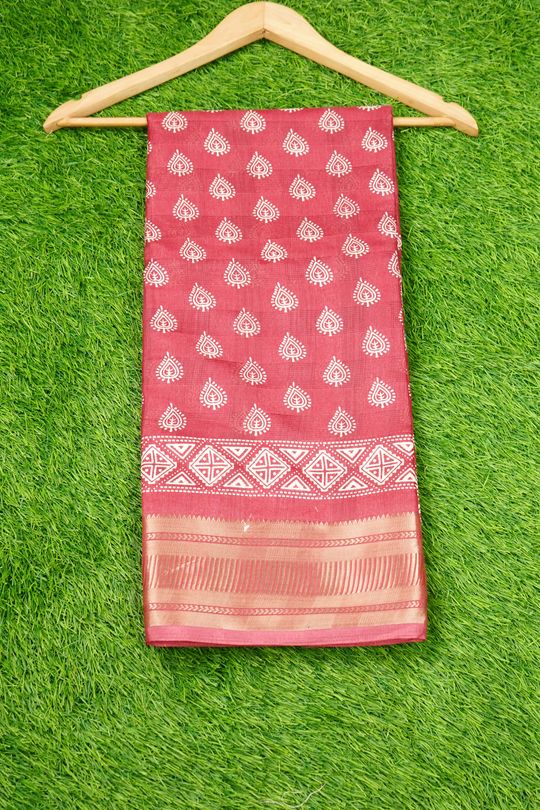 Fancy Chanderi Printed Bright Pink Saree