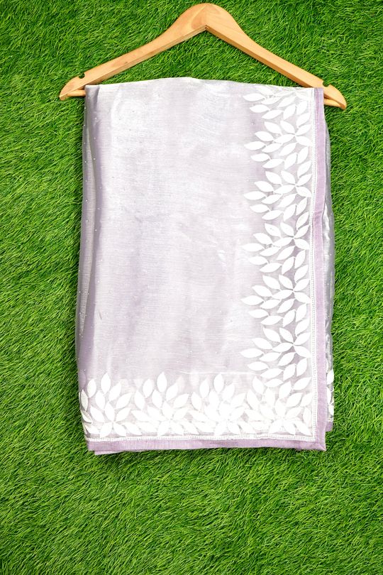 Shimmer Chiffon Thread Work Light Lavendar Saree