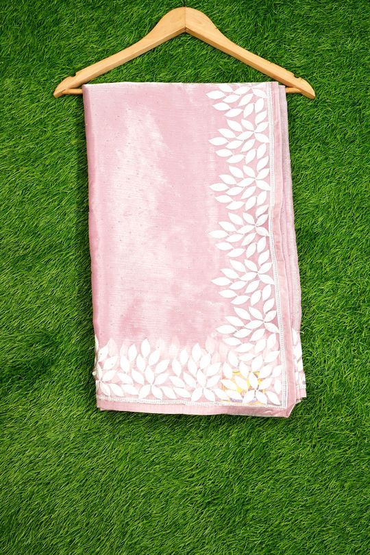 Shimmer Chiffon Thread Work Light Pink Saree
