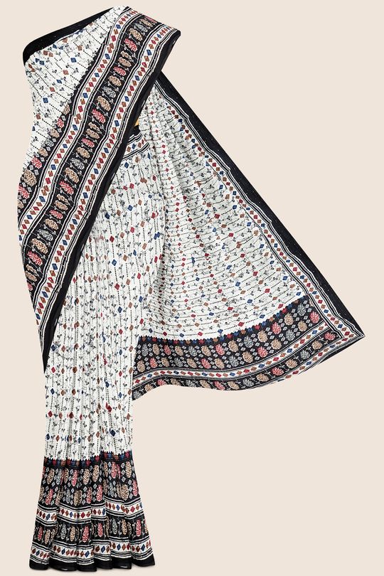 Georgette Sequence Work White And Black Saree