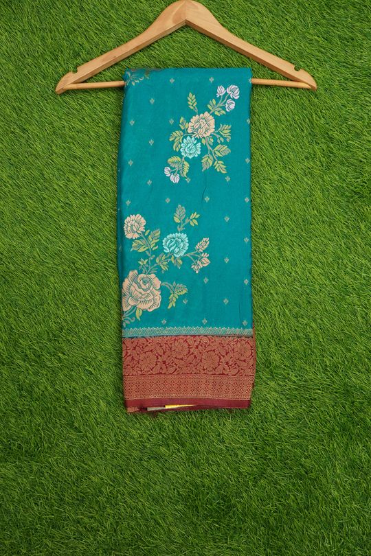 Meena Georgette Foral Design Coppersulphate Blue And Magenta Saree