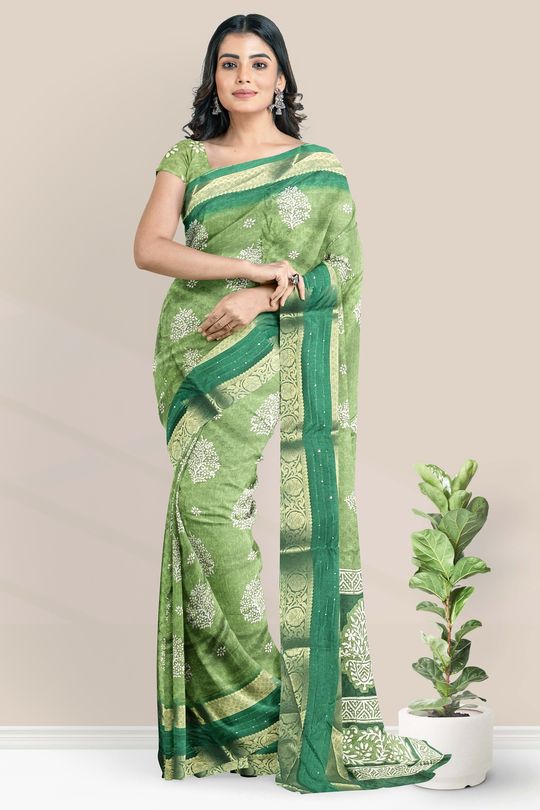 Buy Designer Sarees, Salwar Kameez, Kurtis & Tunic and Lehenga Choli.Well  Formed Mehendi Green Silk Saree