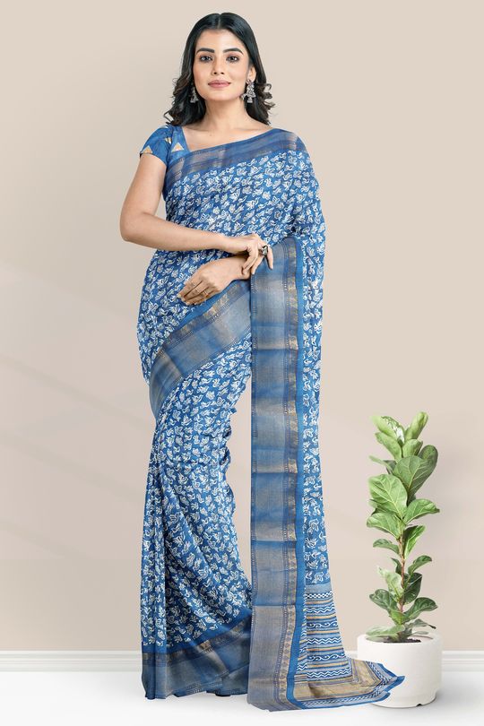 Soft Lenin Floral Digital Print Sarees with Zari Patti Border. - VASTRANZO