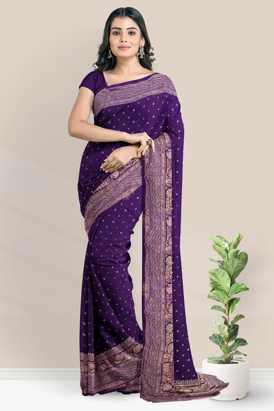 Dark Purple Party Wear Solid Chiffon Mahalasa Saree – House Of Mahalasa
