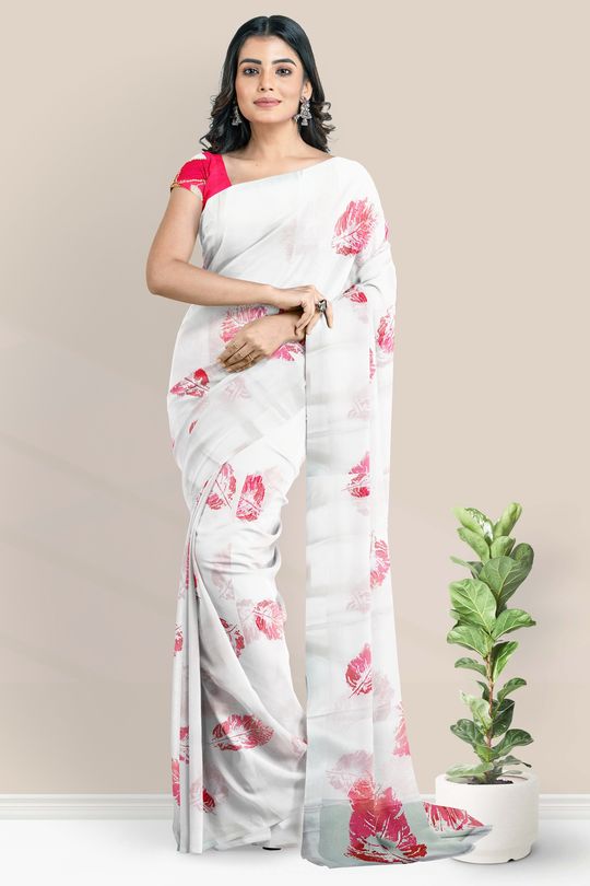 Buy Swtantra Candy Pink & Matcha Fusion Georgette Saree with Unstitched  Blouse online