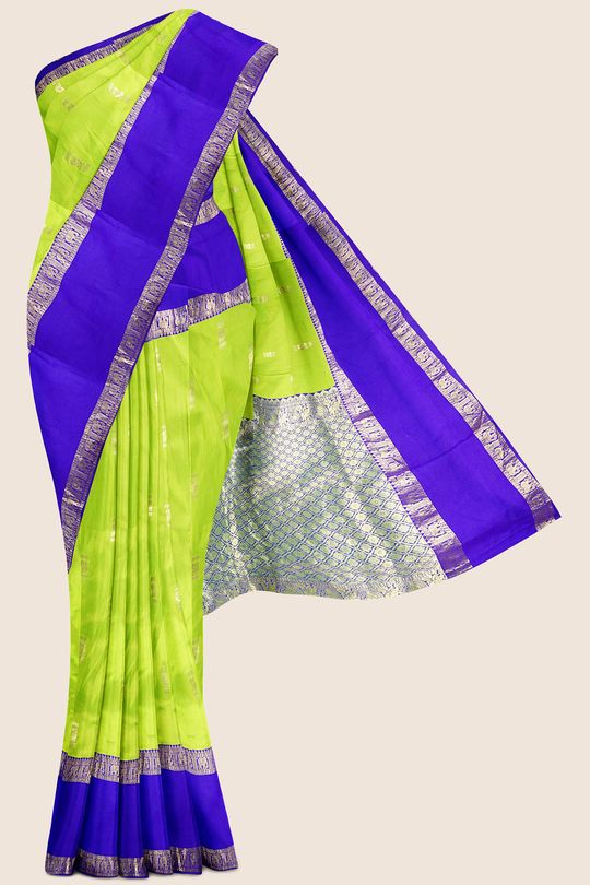 Uppada green with blue handwoven pure silk saree with wide golden zari  border