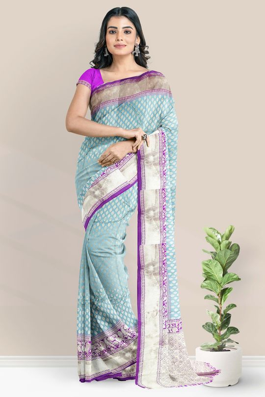 Silk Deep Sky Blue Designer Saree at Rs 2550 in Kolkata | ID: 20592312055