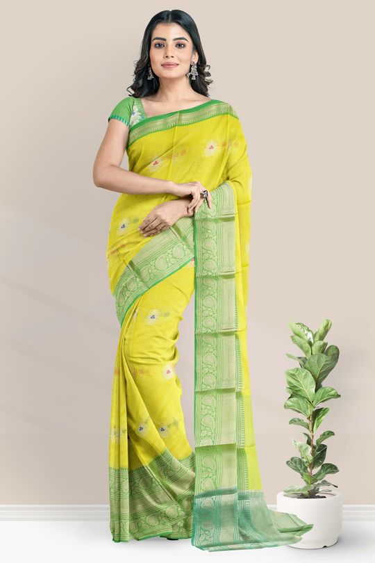 Buy Lemon Green Multi Work Silk Georgette Beautiful Saree Online