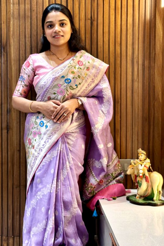 Munga Silk Paithani Lavender And Pink Sarees