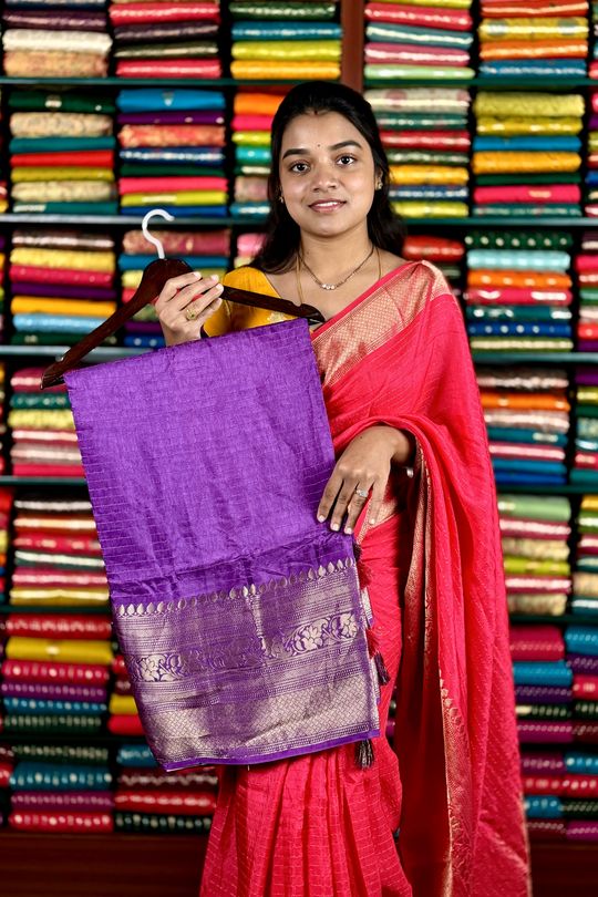 Wine Purple Banarasi Silk Saree with Stone Work - Urban Womania