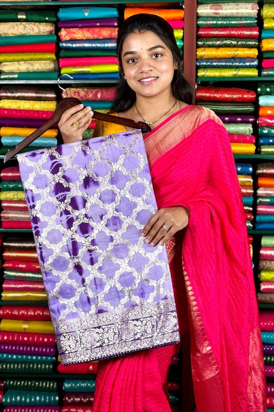 Viscose Georgette Shibori Lavender And Purple Sarees