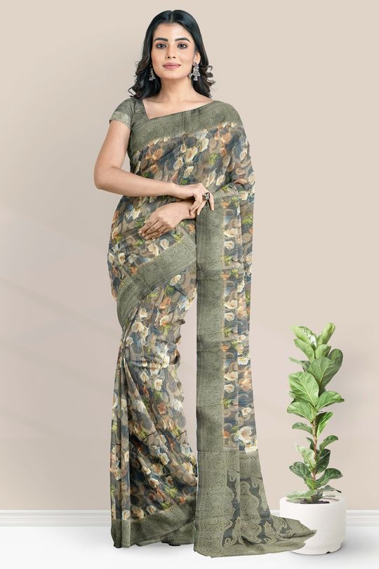 Cotton Linen With Elephant print Saree collection at wholesale rate