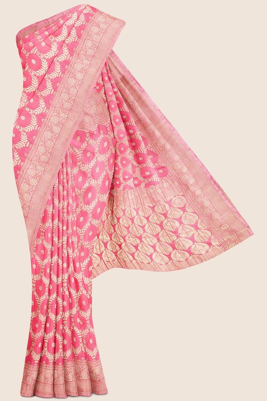 Chiffon Georgette Badham Design Pink Saree
