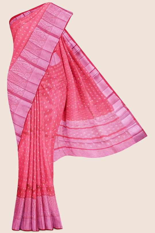 Chapa Silk Flower Butti Bright Pink Saree