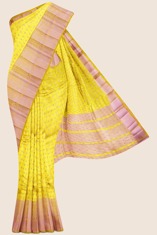Chapa Silk Flower Butti  Menthi Yellow Saree