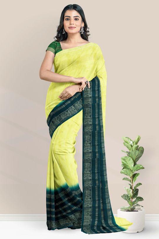 Lemon Green Pure Handloom Cotton Begumpuri Saree – Prithas