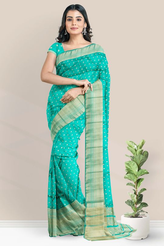 Rama Green Colour Satin,Jacquard Fabric Women Saree.