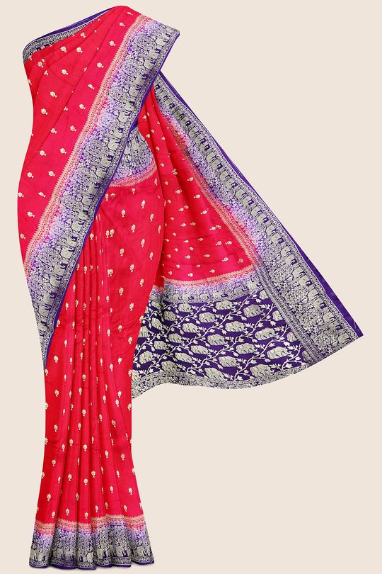 Viscose Georgette Butti Bright Pink And Purple Saree