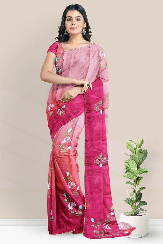 Buy Bridal Georgette Saree with Designer Fabric Flowers and Matching Blouse  Online at Best Prices on UdaipurBazar.com - Shop online women fashion,  indo-western, ethnic wear, sari, suits, kurtis, watches, gifts.