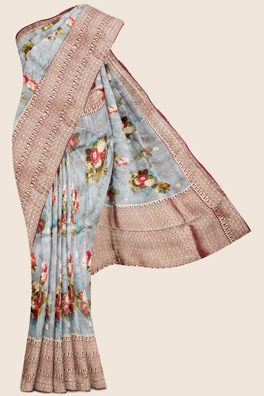 Soft Dola Silk Saree with Foil Print & Dusty Tone Matching main image 1