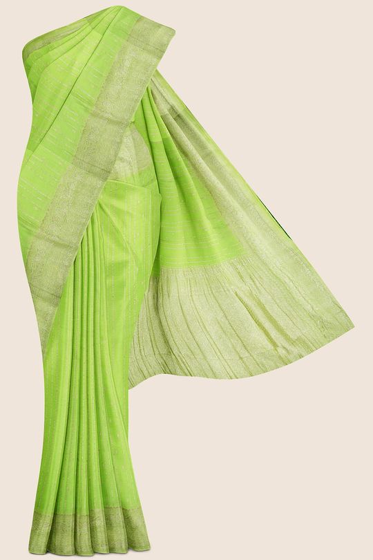 Trinkle Chiffon Lines Parrot Green saree