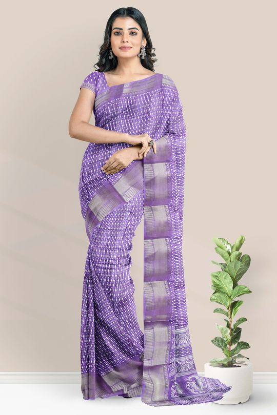 Jute Silk Printed Lavender Saree