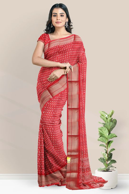 Jute Silk Printed Red Saree