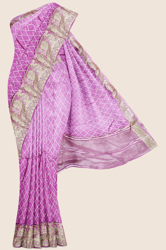 Georgette Bhandhini Print Light And Dark Lavender Saree
