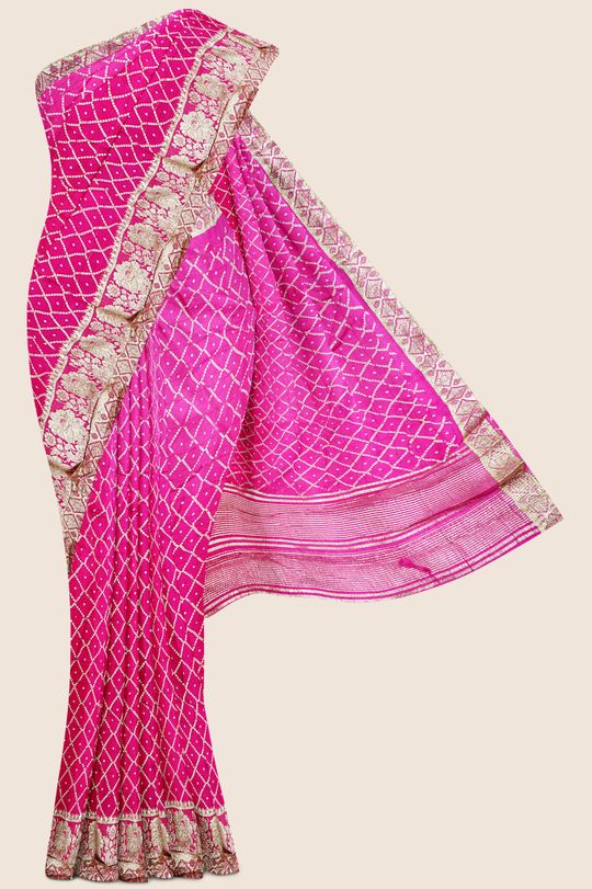 Georgette Bhandhini Print Light And Dark Pink Saree