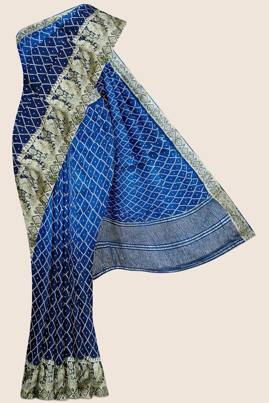 Georgette Bhandhini Print Light And Dark Peacock Blue Saree