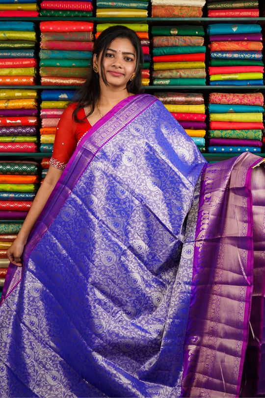 Kanjivaram Tissue All Over Blue And Pink Saree