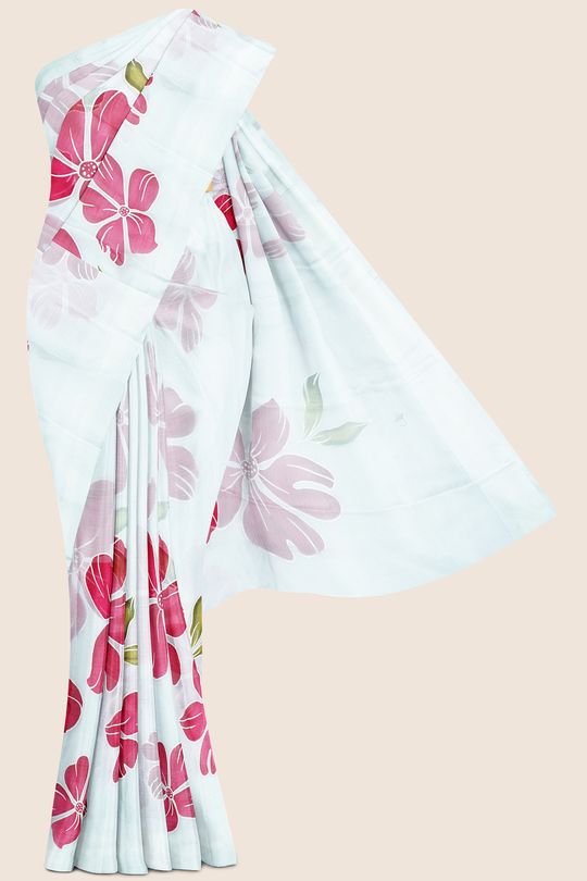Paper Silk Ready To Wear Blouse Half White And Pink Saree