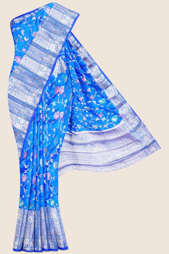 Fancy Silk Meena Work Bright Blue Saree