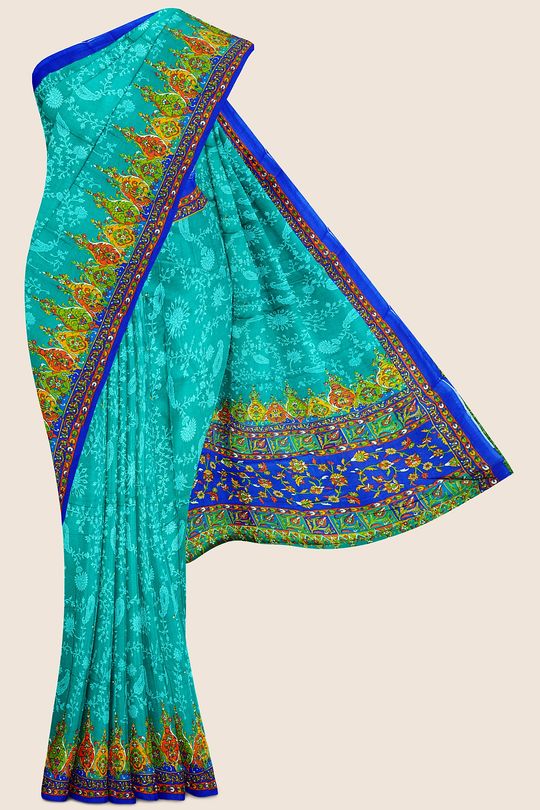 Summer Special Meena Cotton Green And Blue Saree